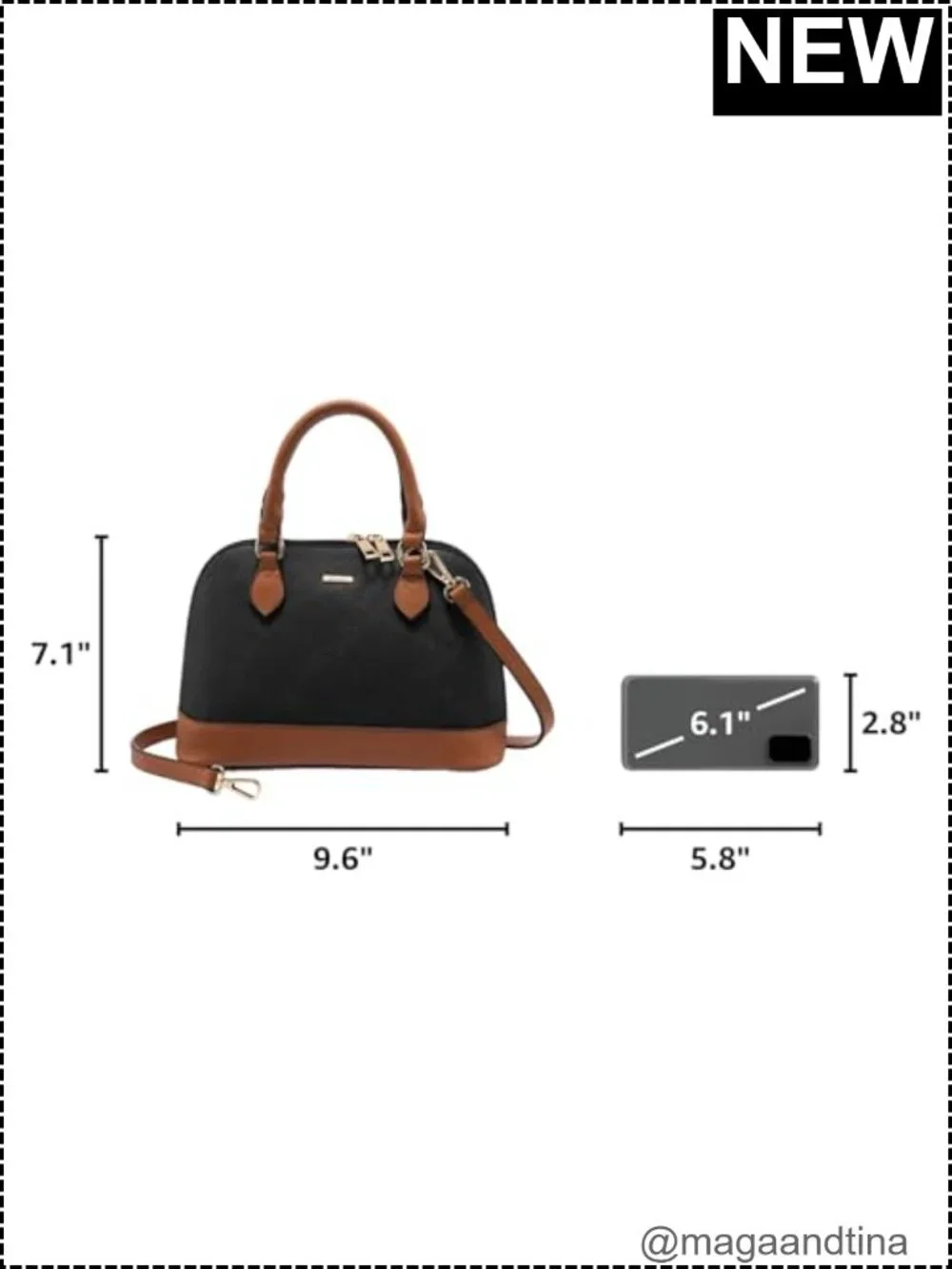 Vegan Leather Crossbody Dome Satchel with Double Zip, Adjustable Strap